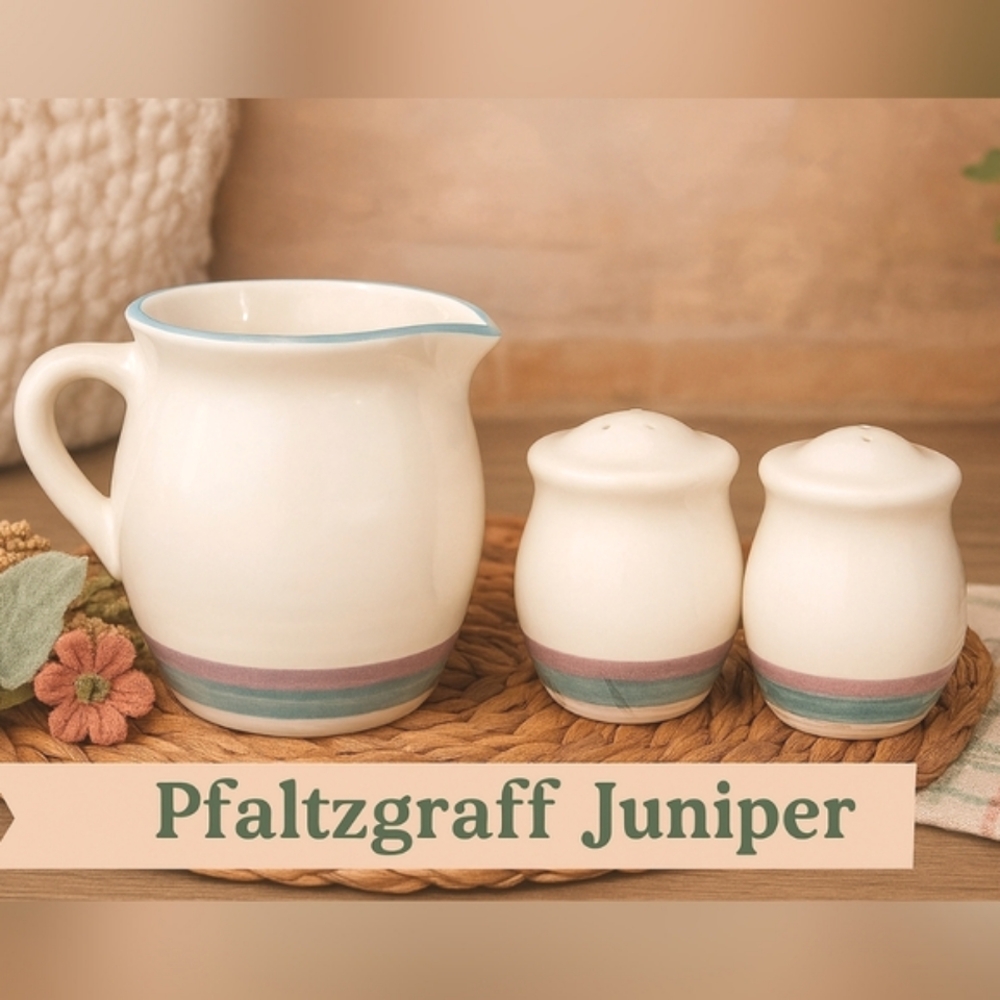 VTG Pfaltzgraff Juniper Creamer & Salt and Pepper Set Cottage Kitchen Stoneware